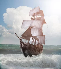 Acrylic prints Schip vintage sailing ship at sea