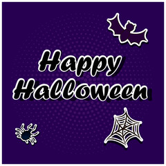 Halloween Sticker Happy Halloween, bat, spider, spider's web vector