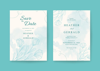 Naklejka na ściany i meble Sweet Romantic green wedding invitation template