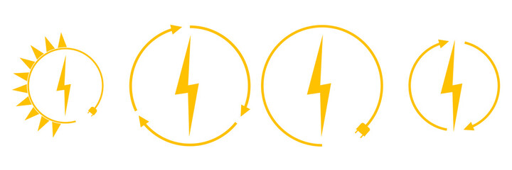 Electric car charging and renewable energy icons, graphic design template, lightning bolt, vector illustration