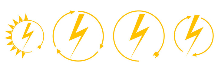 Electric car charging and renewable energy icons, graphic design template, lightning bolt, vector illustration