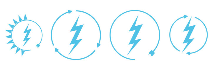 Electric car charging and renewable energy icons, graphic design template, lightning bolt, vector illustration