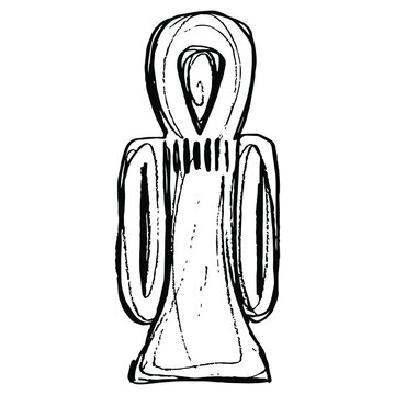 recommend clip art: Ancient Egyptian sacred symbol Tyet. Knot of Isis or girdle of Isis. Ankh amulet. Egyptian cross. Stylized human figure. Hand drawn linear doodle rough sketch. Black silhouette on white background.