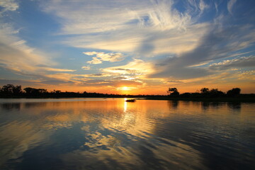 Sunset on the Paraguay River, Pantanal, Brazil,
