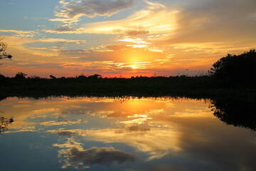 Sunset on the Paraguay River, Pantanal, Brazil,