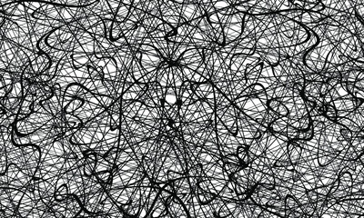 Black chaotic lines background. Hand drawn lines. Tangled chaotic pattern. Vector illustration.