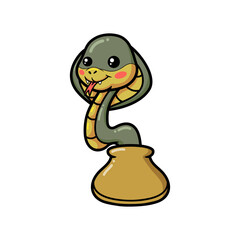 Cute little cobra snake cartoon out from bag