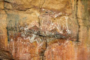 Aboriginal cave and rock art paintings in Kakadu National Park, Northern Territory, Australia.