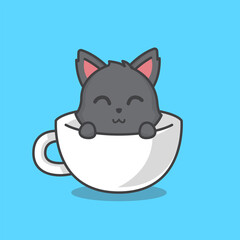 Cute black cat in coffee mug