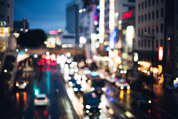 夜の道路 カラフルな玉ボケ