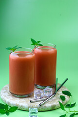 Jus Jambu Biji Merah or Guava Juice on isolated background. Selective focus.