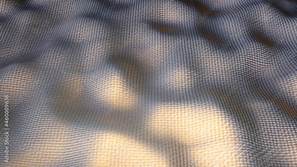 Poster computer generated a wavy cloth. 3d rendering of a textured fabric. realistic embossed background