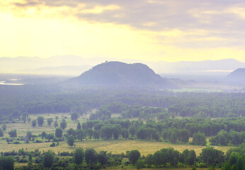 Morning over the Uymon valley in the Altai Mountains