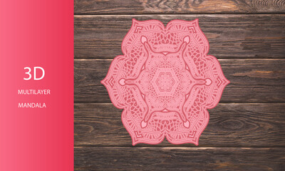 background with pink ornament. 3d multilayer floral mandala wall decoration, home decoration....