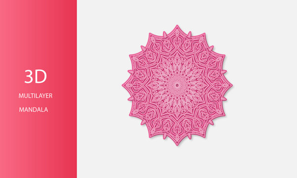 background with pink ornament. 3d multilayer floral mandala wall decoration, home decoration. colorful bright lightning gorgeous illustration.