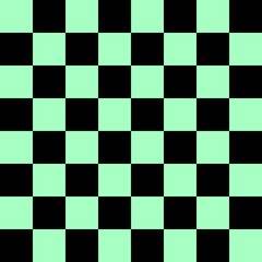Checkerboard 8 by 8. Black and Mint colors of checkerboard. Chessboard, checkerboard texture. Squares pattern. Background.