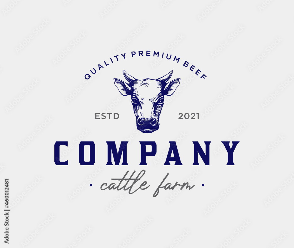 Wall mural cow head cattle farm logo template