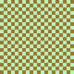 Two color checkerboard. Brown and Mint colors of checkerboard. Chessboard, checkerboard texture. Squares pattern. Background.
