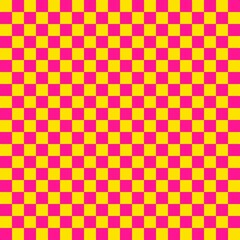 Two color checkerboard. Deep pink and Yellow colors of checkerboard. Chessboard, checkerboard texture. Squares pattern. Background.