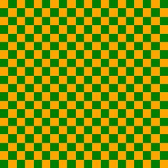 Two color checkerboard. Green and Orange colors of checkerboard. Chessboard, checkerboard texture. Squares pattern. Background.
