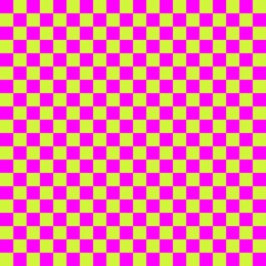 Two color checkerboard. Lime and Magenta colors of checkerboard. Chessboard, checkerboard texture. Squares pattern. Background.