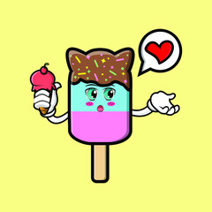 A sweet ice cream cartoon holding big heart vector image on blue background cartoon icon illustration design isolated flat cartoon style