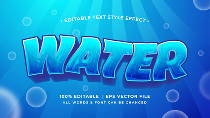 Water 3d Text Style Effect. Editable water world ocean illustrator text style.