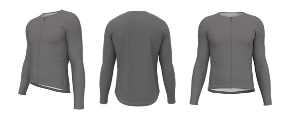 Blank cycling jersey mockup in front, side and back, 3d rendering, 3d illustration