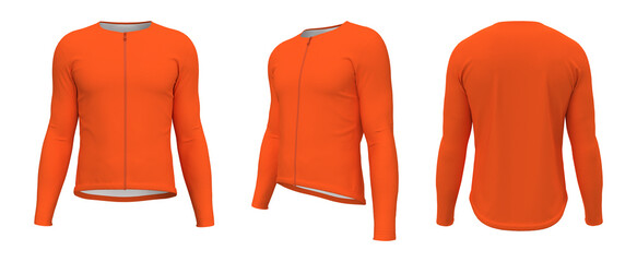 Blank cycling jersey mockup in front, side and back, 3d rendering, 3d illustration