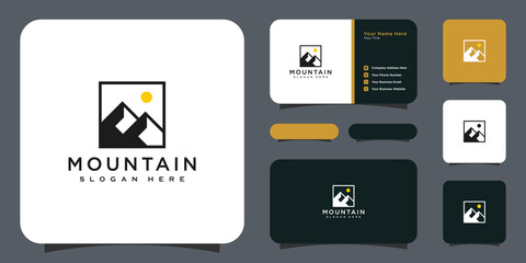 mountain with sun light logo design and business card