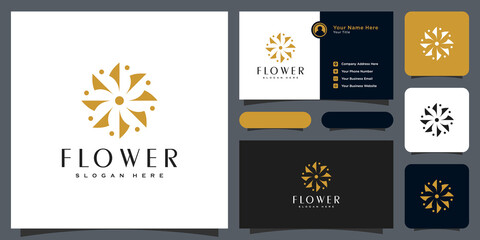 Fototapeta na wymiar Flower mono line luxury logo with business card design