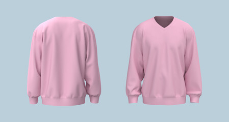 Oversized sweatshirt mock up in front, and back views. 3d rendering, 3d illustration