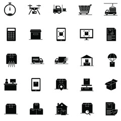 Black and white Logistics flat concept vector elements collection set