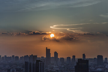 Bangkok, Thailand - Jun 21, 2020 : Beautiful city view of Bangkok before the sunset creates relaxing feeling for the rest of the day. Selective focus.