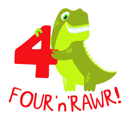 Happy fourth birthday with cute t-rex