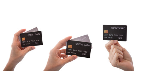 A set of  hand holding credit card isolated on white background.