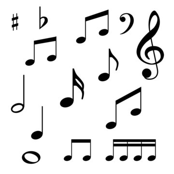 Set of black music note symbol musical element