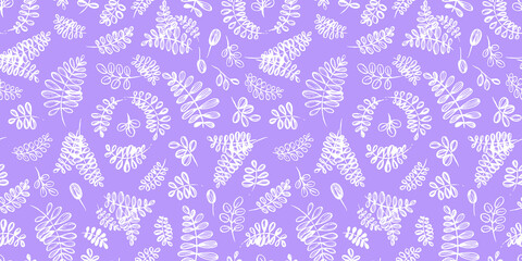 summer floral multicolor Seamless pattern digital paper textile packaging violet Backgrounds. colorful white line art leaves elements on light purple Background