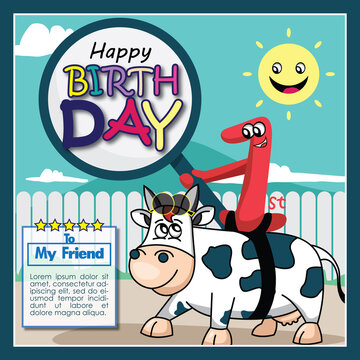 1st birthday invitation card cartoon cow