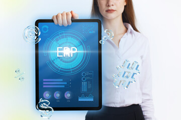 Business, Technology, Internet and network concept. Young businessman working on a virtual screen...