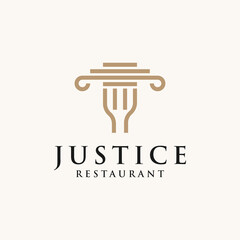 WebCreative Law office with fork and pillar icon logo design vector illustration. Justice law firm with fork and pillar logo design