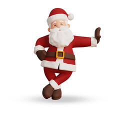 3d render santa character laying on transparent wall