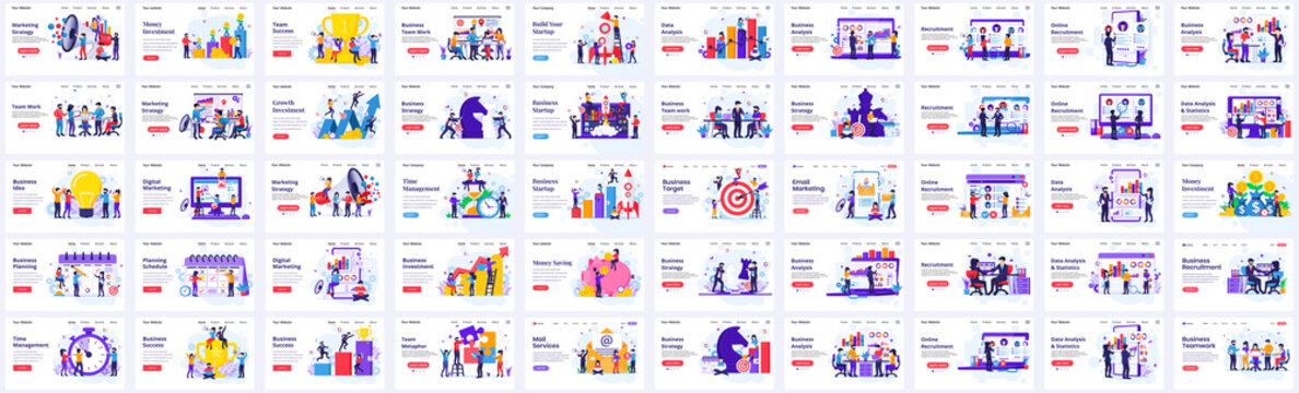 Mega Collection of Business concept flat vector illustration. Set of Landing page design concept of Business Analysis, Marketing, Team Metaphor, Recruitment templates vector illustration