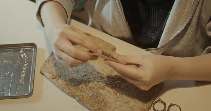 Hand Rolling a Cigarette with Tobacco, Preparing Paper and Fillter at Home for Smoking
