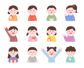  Cute children making various gestures and smiling. flat design style vector illustration.