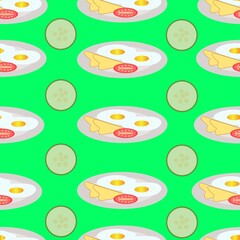 Breakfast plate with egg and toast seamless vector pattern