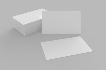 Business Cards or Name Cards textured in white and isolated on a grey surface background. 3d rendered illustration and graphic asset