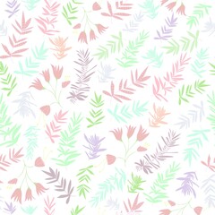 Floral ornamental bushes with pastel colors seamless pattern