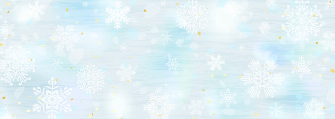 雪の結晶とスモーキーなブルーグレーの背景