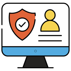 Avatar with shield inside monitor denoting concept of profile security
